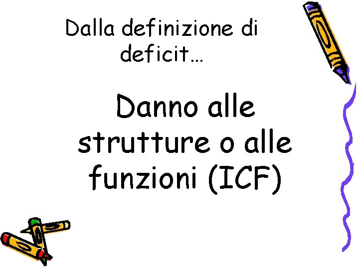 Dalla definizione di deficit… Danno alle strutture o alle funzioni (ICF) 