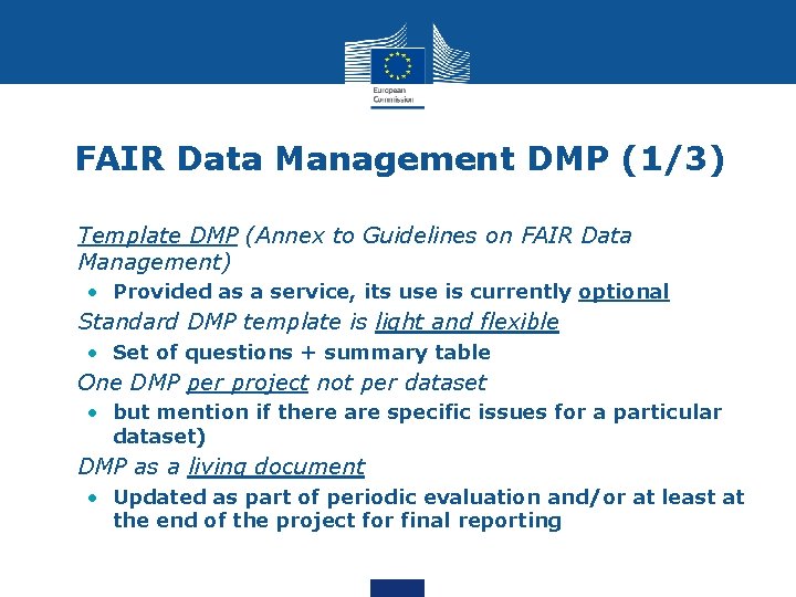 FAIR Data Management DMP (1/3) • Template DMP (Annex to Guidelines on FAIR Data