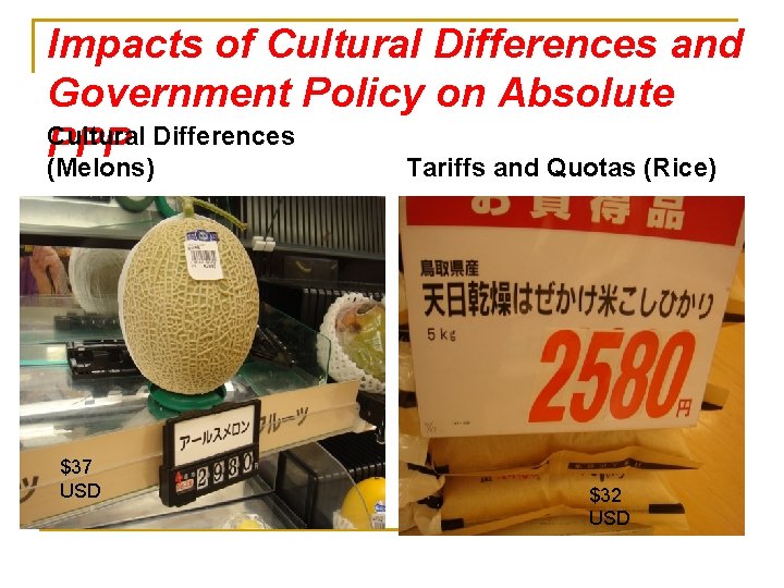 Impacts of Cultural Differences and Government Policy on Absolute Cultural Differences PPP (Melons) Tariffs
