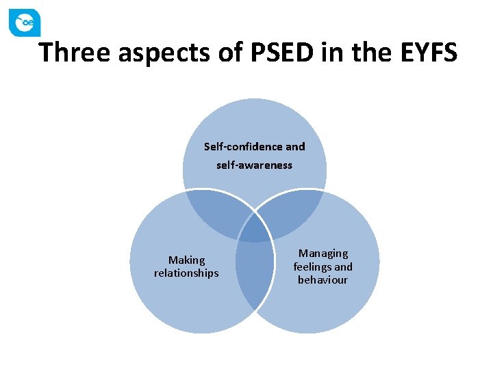 Three aspects of PSED in the EYFS Self-confidence and self-awareness Making relationships Managing feelings