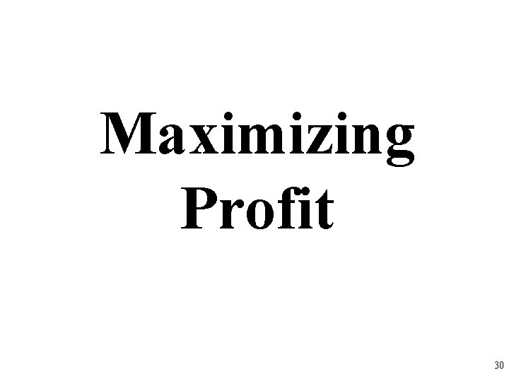 Maximizing Profit 30 