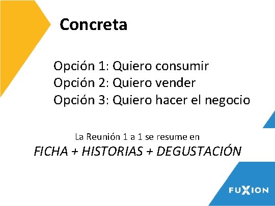 Concreta Opción 1: Quiero consumir Opción 2: Quiero vender Opción 3: Quiero hacer el