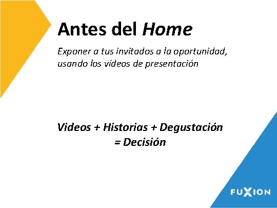 Antes del Home Exponer a tus invitados a la oportunidad, usando los vídeos de