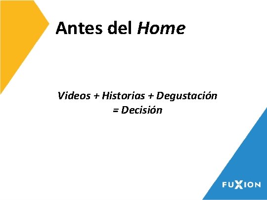 Antes del Home Videos + Historias + Degustación = Decisión 