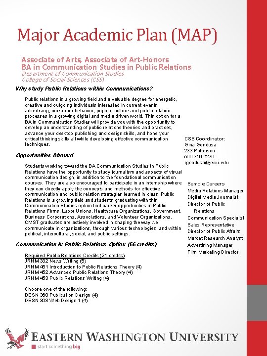 Major Academic Plan (MAP) Associate of Arts, Associate of Art-Honors BA in Communication Studies