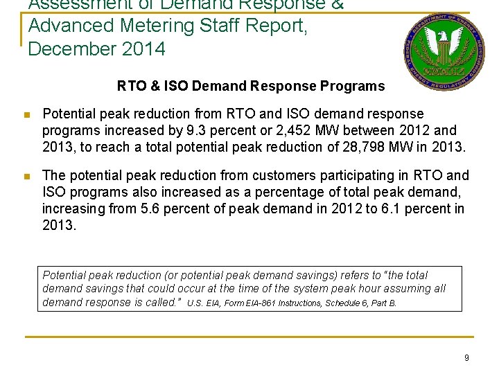 Assessment of Demand Response & Advanced Metering Staff Report, December 2014 RTO & ISO