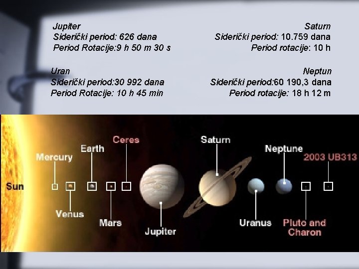 Jupiter Siderički period: 626 dana Period Rotacije: 9 h 50 m 30 s Uran