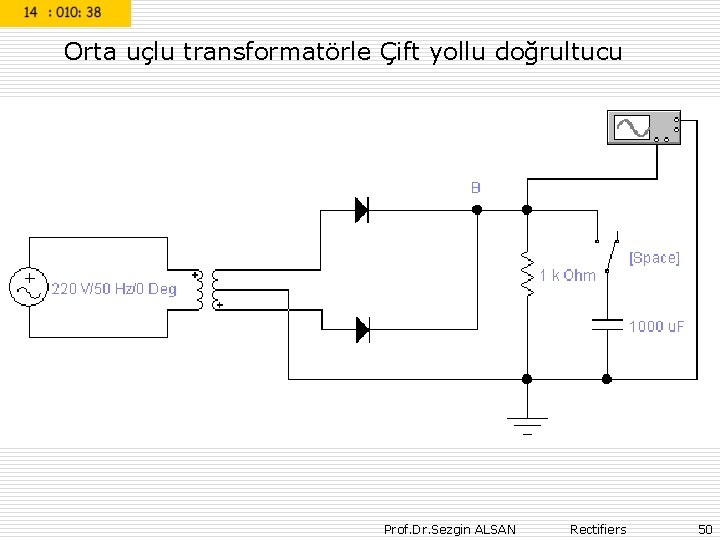 Orta uçlu transformatörle Çift yollu doğrultucu Prof. Dr. Sezgin ALSAN Rectifiers 50 