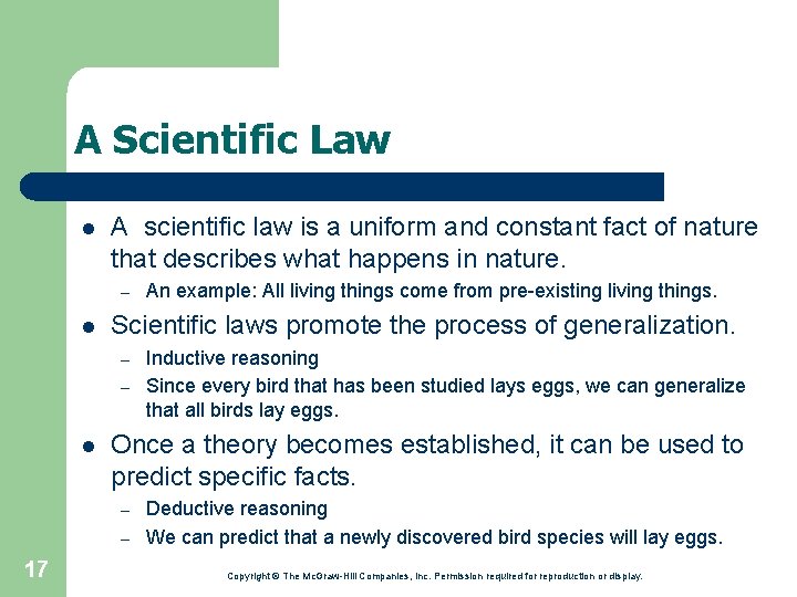 A Scientific Law l A scientific law is a uniform and constant fact of
