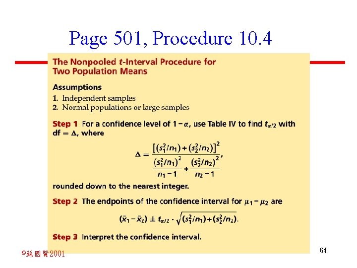 Page 501, Procedure 10. 4 ©蘇國賢 2001 64 