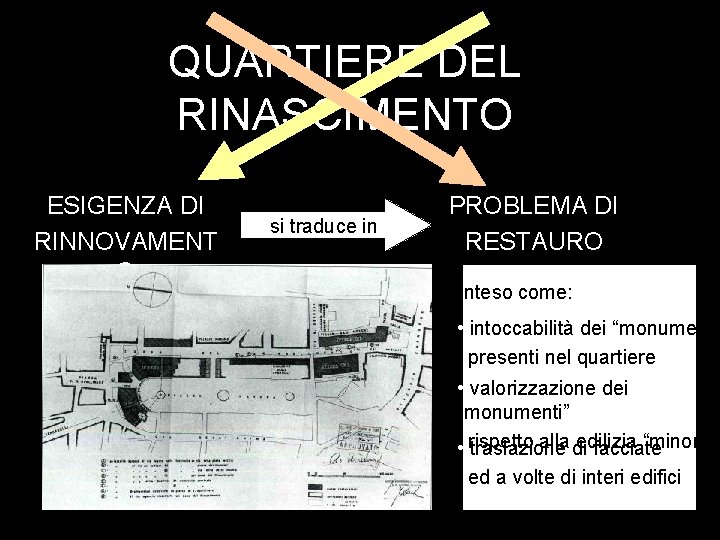 QUARTIERE DEL RINASCIMENTO ESIGENZA DI RINNOVAMENT O si traduce in PROBLEMA DI RESTAURO inteso