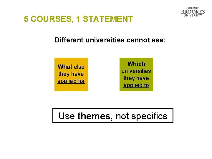 5 COURSES, 1 STATEMENT Different universities cannot see: What else they have applied for 5 COURSES, 1 STATEMENT Different universities cannot see: What else they have applied for