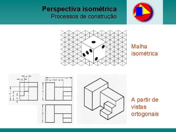 Perspectiva isométrica Processos de construção Malha isométrica A partir de vistas ortogonais 