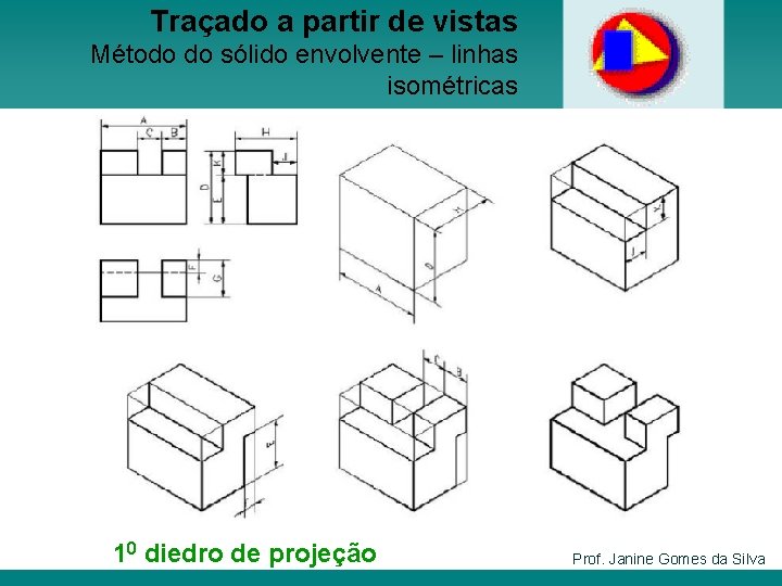 Traçado a partir de vistas Método do sólido envolvente – linhas isométricas 10 diedro