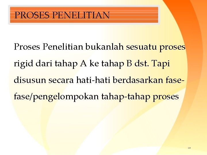 PROSES PENELITIAN Proses Penelitian bukanlah sesuatu proses rigid dari tahap A ke tahap B