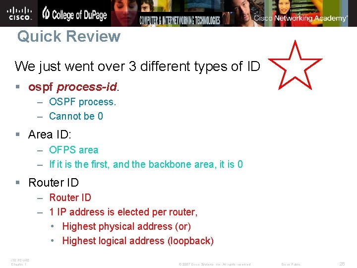 Quick Review We just went over 3 different types of ID § ospf process-id.