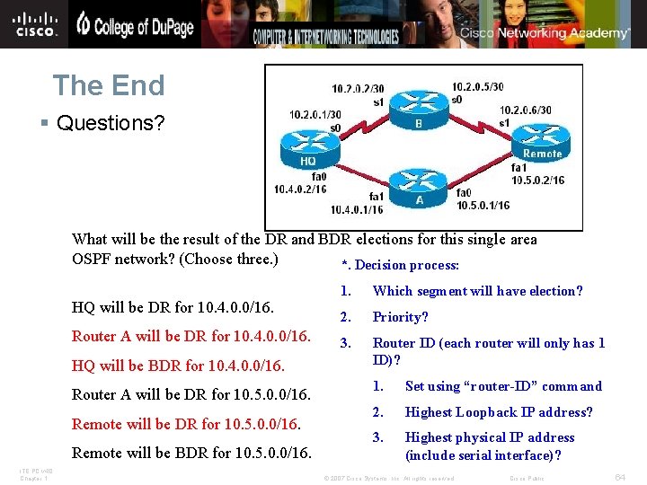 The End § Questions? What will be the result of the DR and BDR