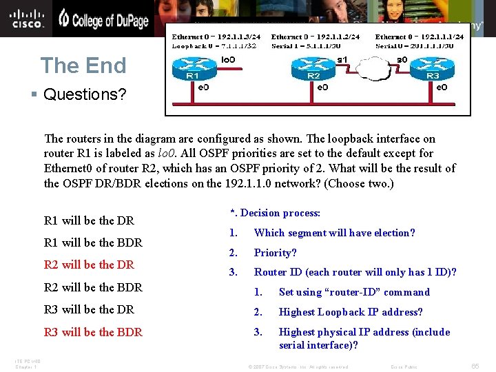 The End § Questions? The routers in the diagram are configured as shown. The