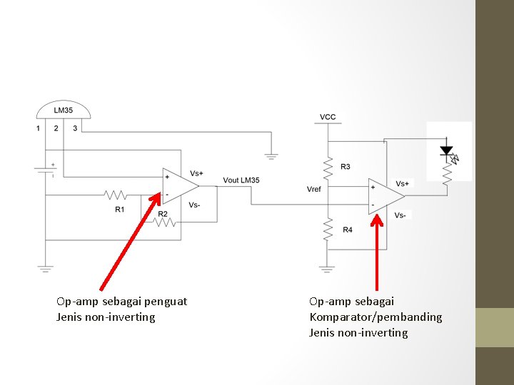 Op-amp sebagai penguat Jenis non-inverting Op-amp sebagai Komparator/pembanding Jenis non-inverting 