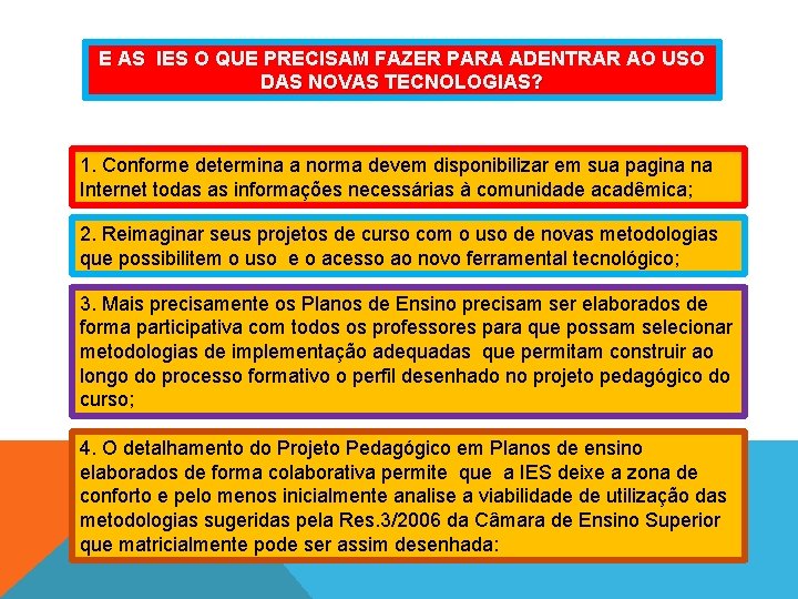 E AS IES O QUE PRECISAM FAZER PARA ADENTRAR AO USO DAS NOVAS TECNOLOGIAS?