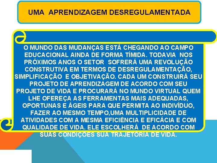 UMA APRENDIZAGEM DESREGULAMENTADA O MUNDO DAS MUDANÇAS ESTÁ CHEGANDO AO CAMPO EDUCACIONAL AINDA DE