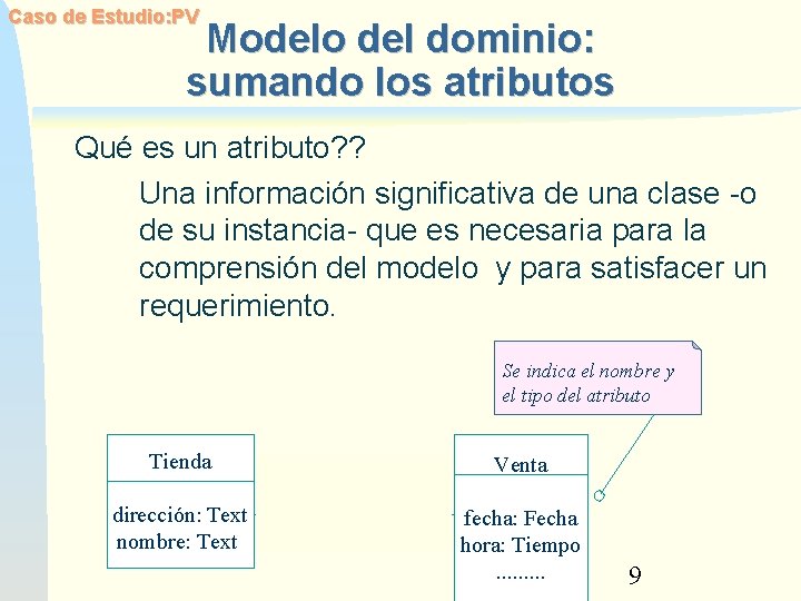 Caso de Estudio: PV Modelo del dominio: sumando los atributos Qué es un atributo?