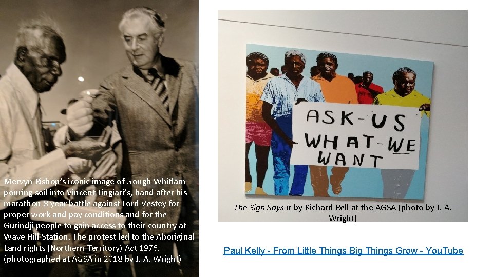 Mervyn Bishop’s iconic image of Gough Whitlam pouring soil into Vincent Lingiari’s, hand after