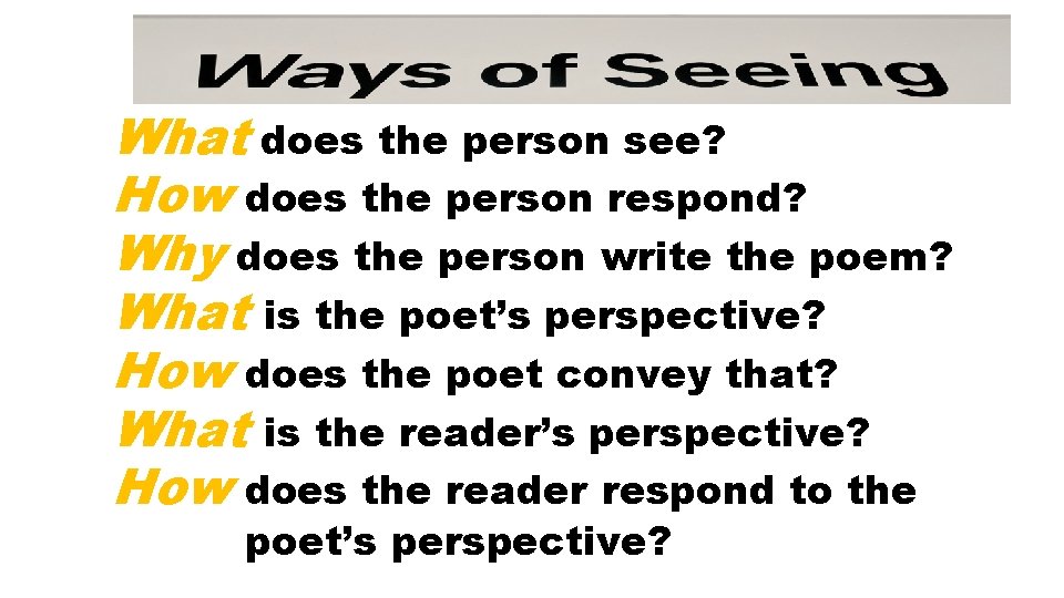 What does the person see? How does the person respond? Why does the person