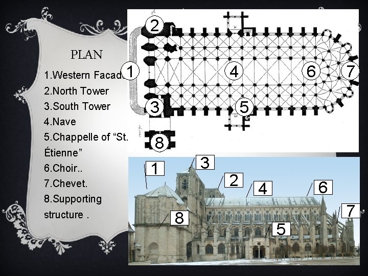 2 PLAN 1. Western Facade. 1 2. North Tower 3. South Tower 4. Nave