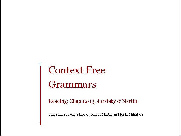 Context Free Grammars Reading: Chap 12 -13, Jurafsky & Martin This slide set was