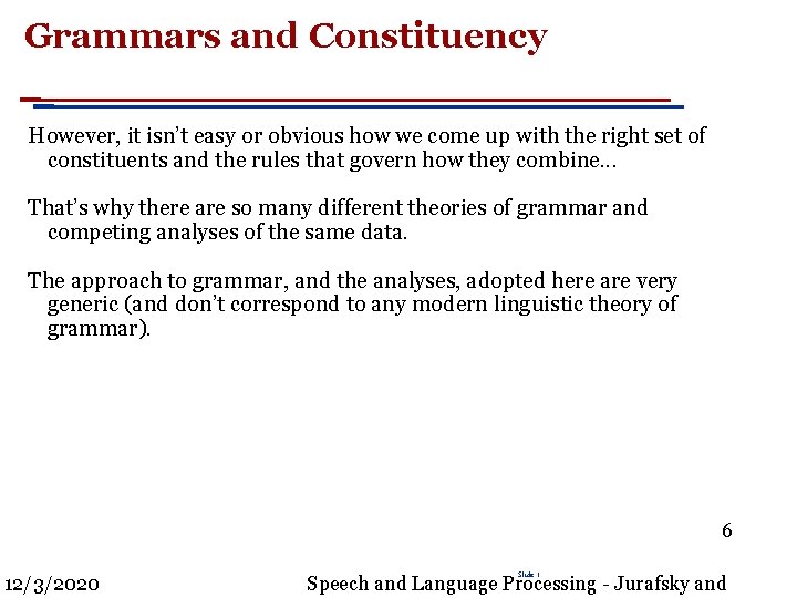 Grammars and Constituency However, it isn’t easy or obvious how we come up with