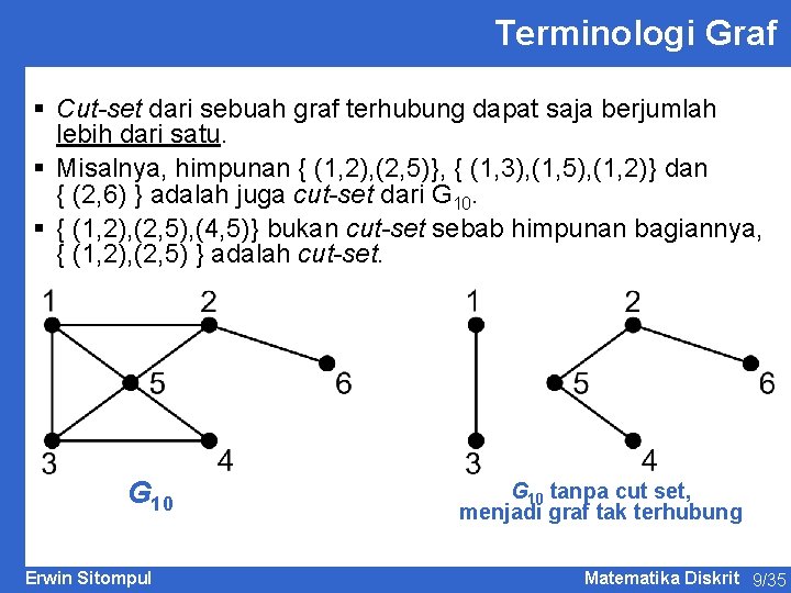 Terminologi Graf § Cut-set dari sebuah graf terhubung dapat saja berjumlah lebih dari satu.