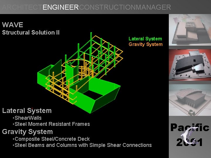 ARCHITECTENGINEERCONSTRUCTIONMANAGER WAVE Structural Solution II Lateral System Gravity System Lateral System • Shear. Walls