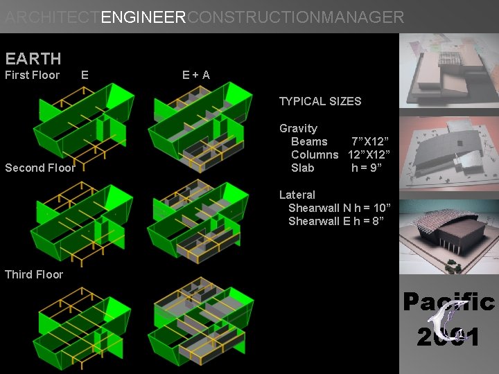 ARCHITECTENGINEERCONSTRUCTIONMANAGER EARTH First Floor E E+A TYPICAL SIZES Gravity Beams 7”X 12” Columns 12”X