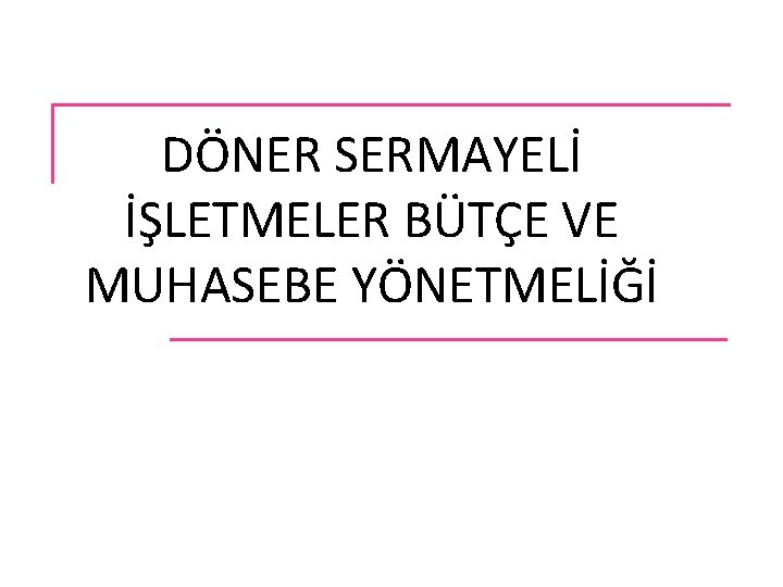 DÖNER SERMAYELİ İŞLETMELER BÜTÇE VE MUHASEBE YÖNETMELİĞİ 