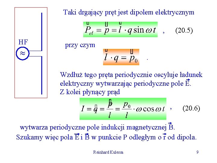 Taki drgający pręt jest dipolem elektrycznym , HF (20. 5) przy czym. Wzdłuż tego