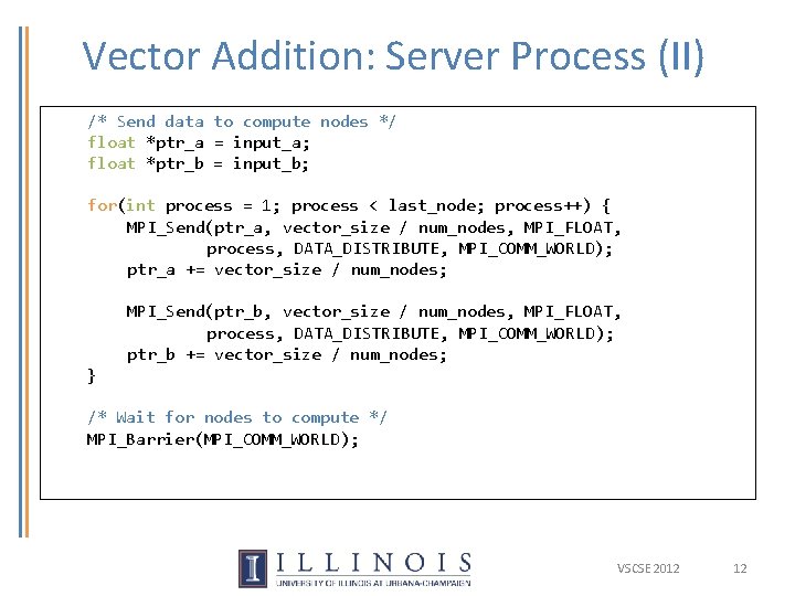 Vector Addition: Server Process (II) /* Send data to compute nodes */ float *ptr_a Vector Addition: Server Process (II) /* Send data to compute nodes */ float *ptr_a