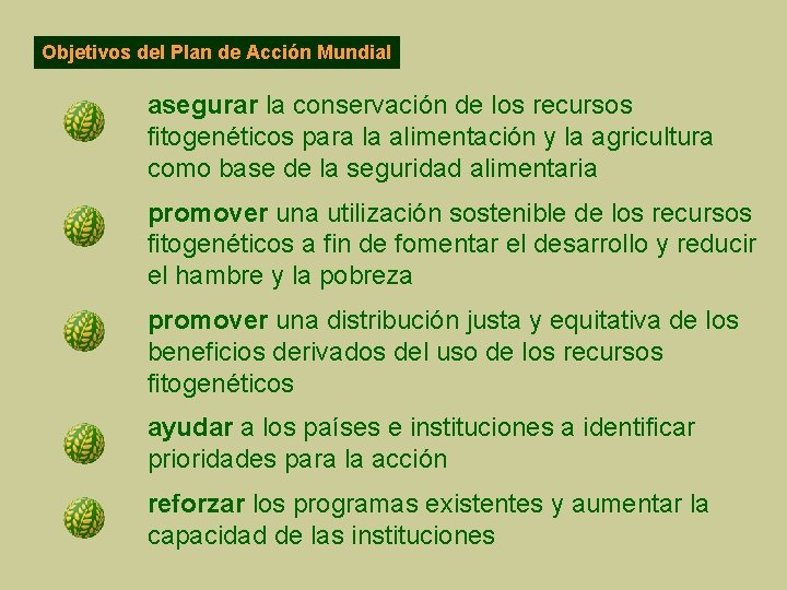 El Plan de Accin Mundial para la Conservacin