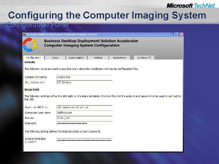 Configuring the Computer Imaging System Configuration Panel 