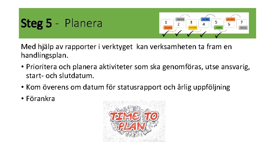 Steg 5 - Planera Med hjälp av rapporter i verktyget kan verksamheten ta fram
