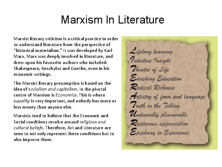 Marxism In Literature Marxist literary criticism is a critical practice in order to understand