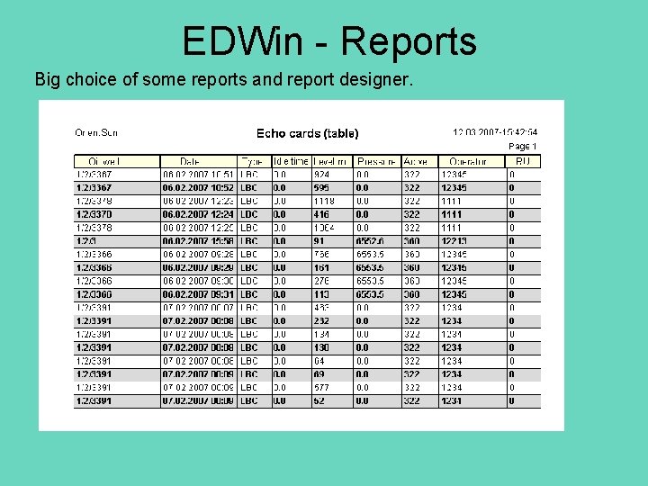 EDWin - Reports Big choice of some reports and report designer. 
