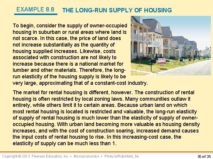 EXAMPLE 8. 8 THE LONG-RUN SUPPLY OF HOUSING To begin, consider the supply of