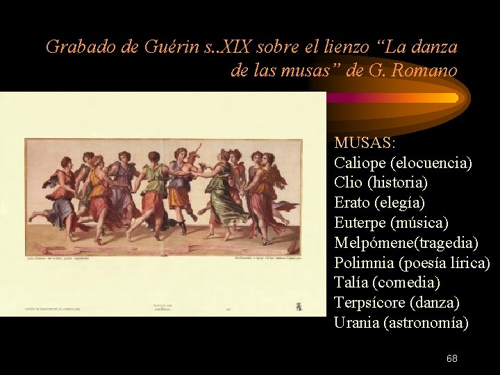 Grabado de Guérin s. . XIX sobre el lienzo “La danza de las musas”