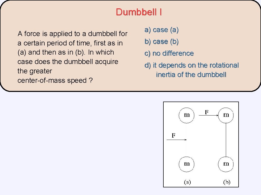 Dumbbell I A force is applied to a dumbbell for a certain period of