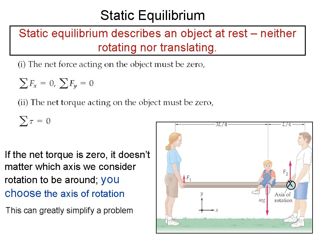 Static Equilibrium Static equilibrium describes an object at rest – neither rotating nor translating.