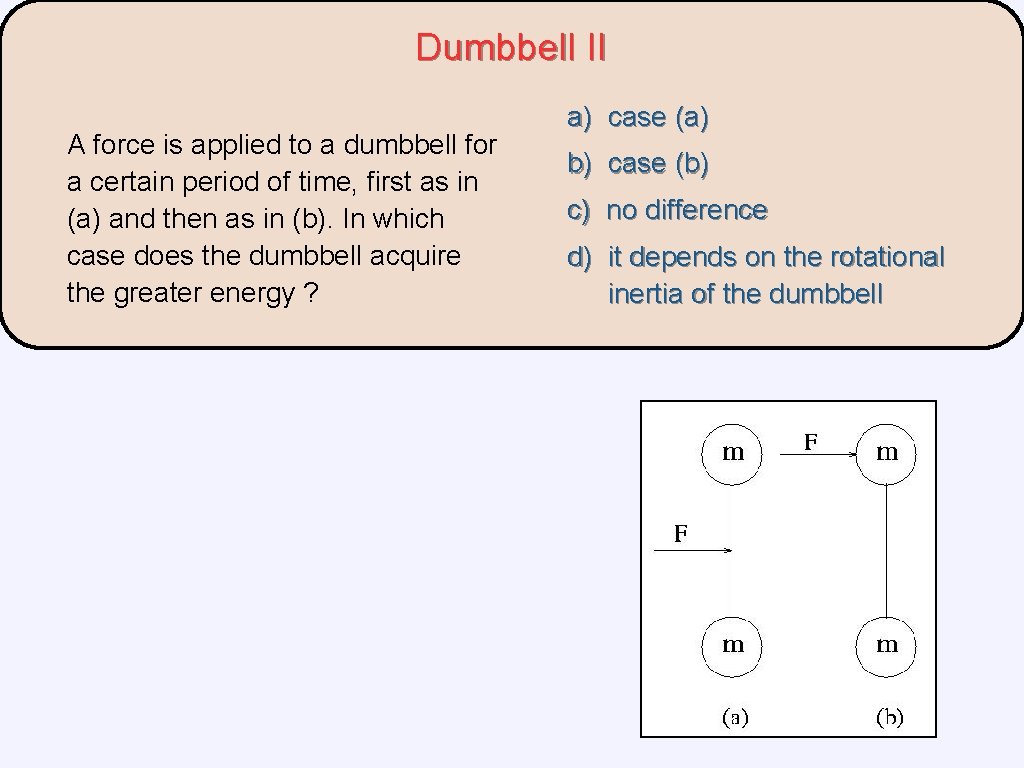 Dumbbell II A force is applied to a dumbbell for a certain period of