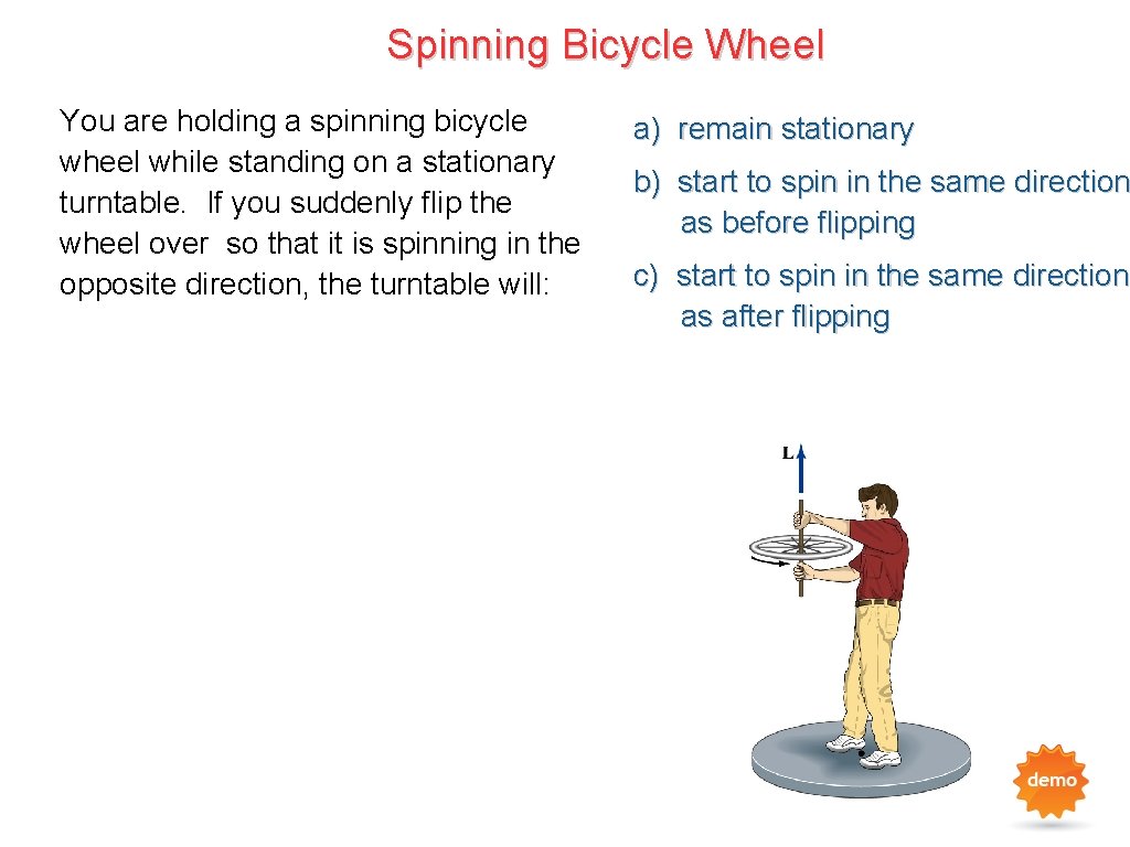 Spinning Bicycle Wheel You are holding a spinning bicycle wheel while standing on a