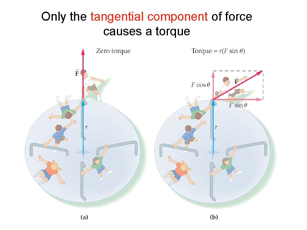 Only the tangential component of force causes a torque 