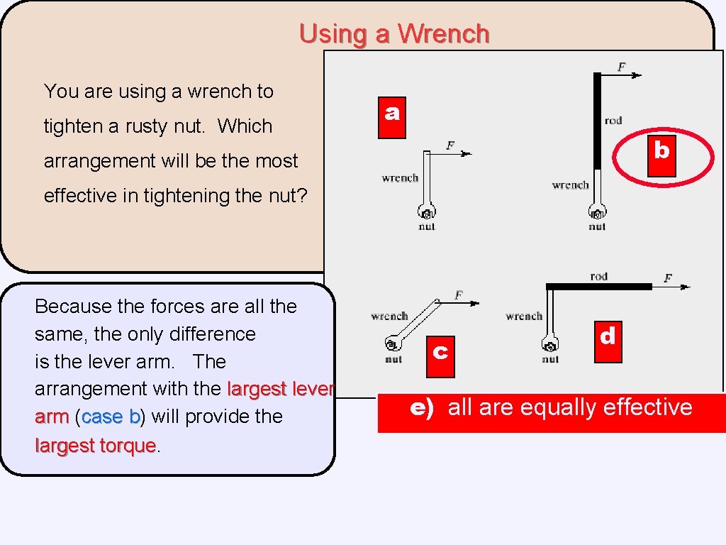 Using a Wrench You are using a wrench to tighten a rusty nut. Which